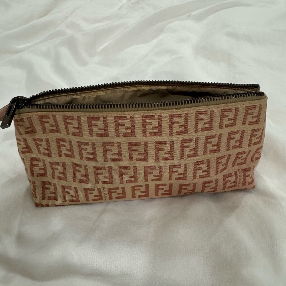 Authentic Fendi Tan and Brown Zippered Pouch